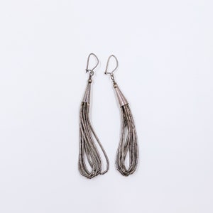 Vintage Liquid Silver Earrings | 5 Strand Silver Heishi Bead Earrings