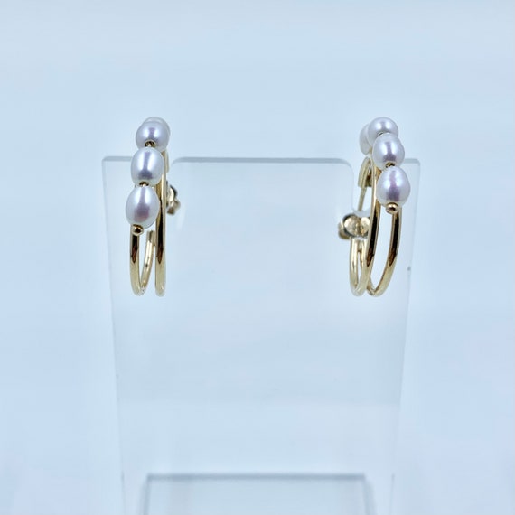 Vintage 14K Pearl Hoop Earrings, 14K Gold Hoops, … - image 5