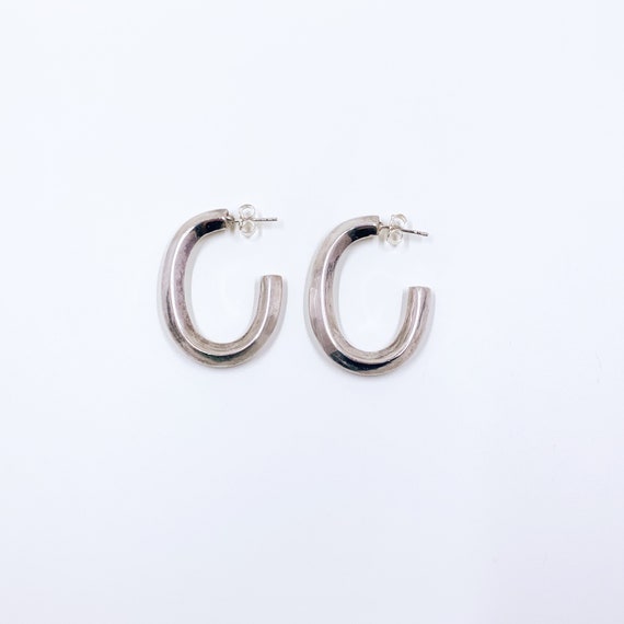 Vintage Silver J Hoop Earrings | Silver Open Hoop… - image 2
