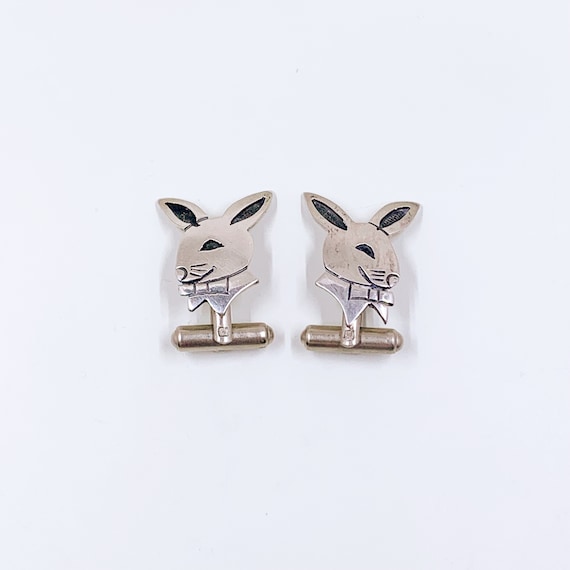Hopi Rabbit Designs Vintage Hopi SilverCraft Overlay Rabbit Cufflinks - Gem