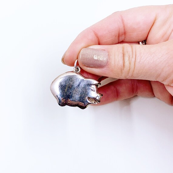 Vintage Silver Puffy Pig Pendant | 3D Pig Charm - image 7