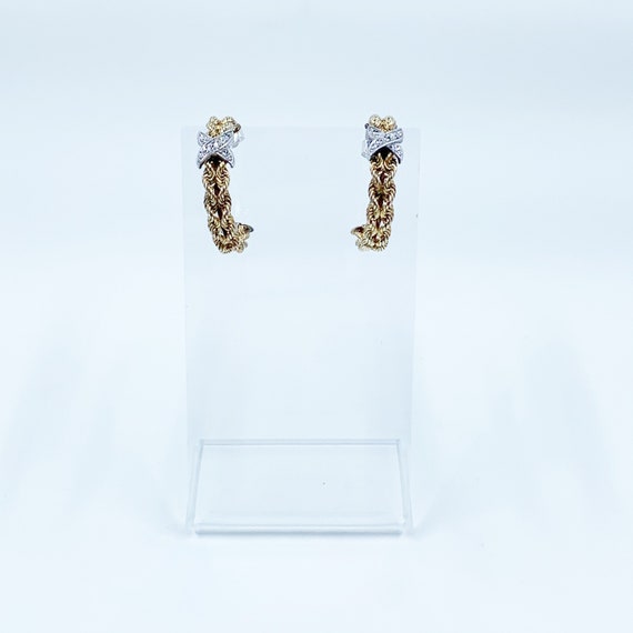 Vintage Two Tone Rope Hoop Earrings | Gold Filled… - image 4