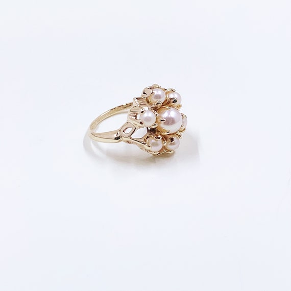 Vintage 10k Gold Pearl Cluster Ring | 10K Gold Pe… - image 2