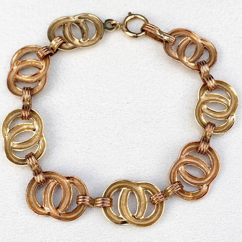 Vintage Art Deco 10k Gold Circle Link Bracelet Vintage 10K Gold Two Tone Bracelet image 6