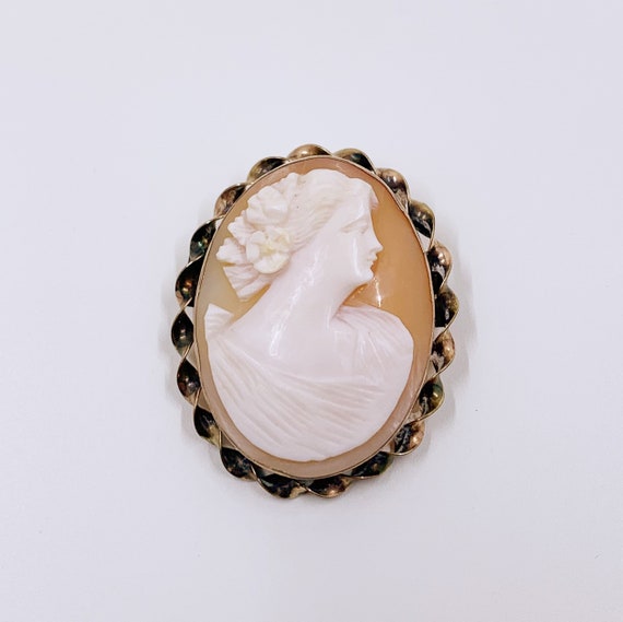 Camée Vintage En Coquillage - Broche Profil Femme - Style Ancien - À Restaurer