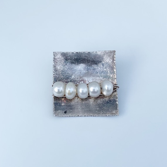Vintage Modernist Pearl Pendant | Silver Modernis… - image 1