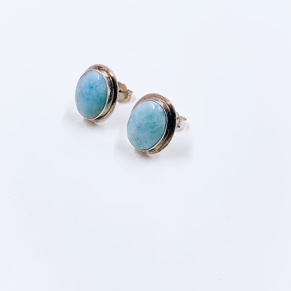 Vintage Silver Larimar Earrings | Silver Oval Lar… - image 3