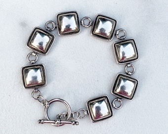 Vintage Silver Modernist Bracelet | Domed Link Bracelet