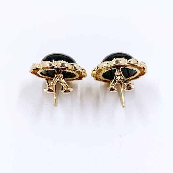 Estate 14K Gold Onyx Button Earrings | Domed Onyx… - image 6