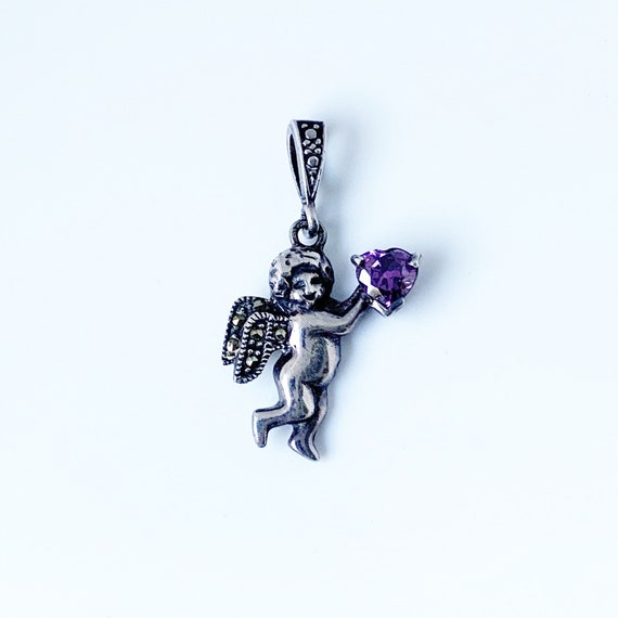 Vintage Silver Cupid Pendant | Marcasite and Ameth