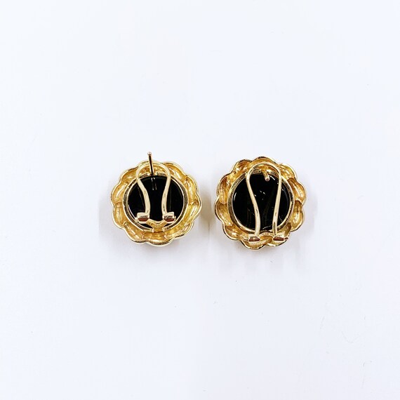 Estate 14K Gold Onyx Button Earrings | Domed Onyx… - image 4