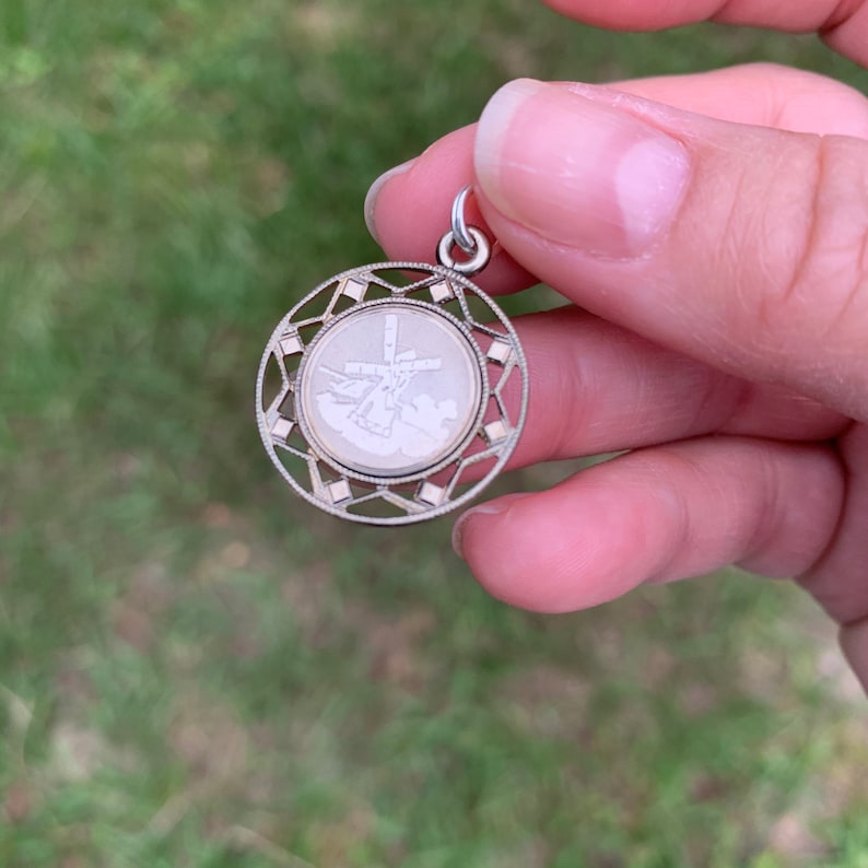 Vintage Engraved Windmill Charm Silver Windmill Charm