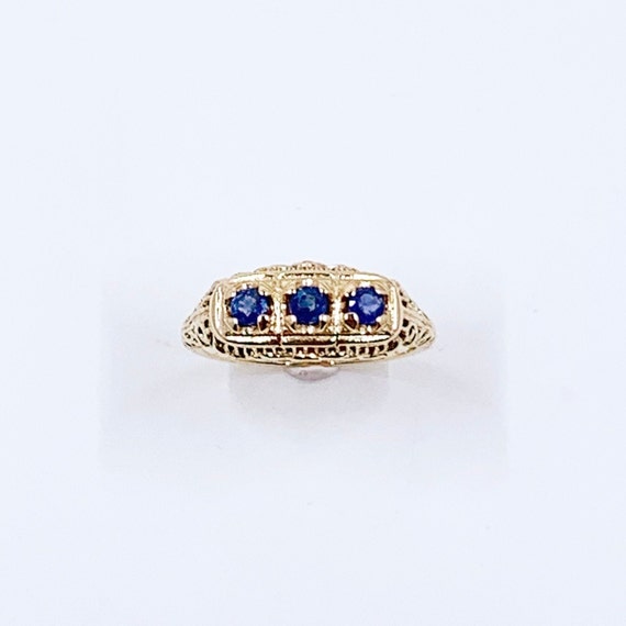 Vintage Sapphire Three Stone Filigree Ring |  Siz… - image 5