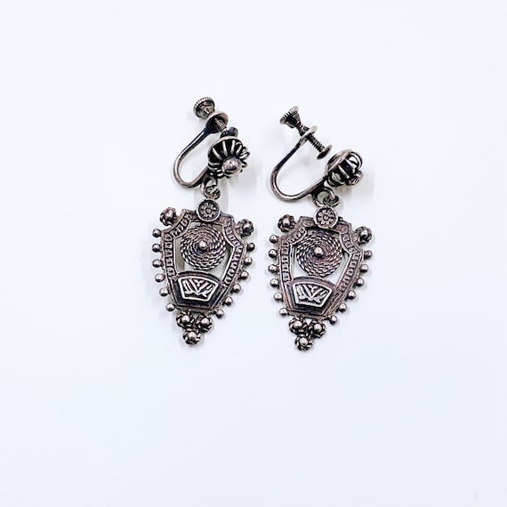 Vintage Silver Ethnic Dangle Earrings Sterling Sil… Gem