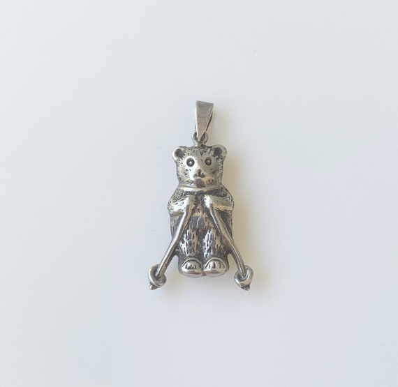 Vintage Silver Skiing Bear Charm