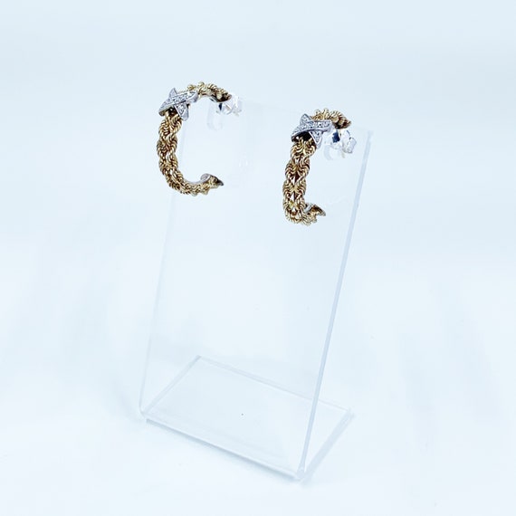 Vintage Two Tone Rope Hoop Earrings | Gold Filled… - image 3