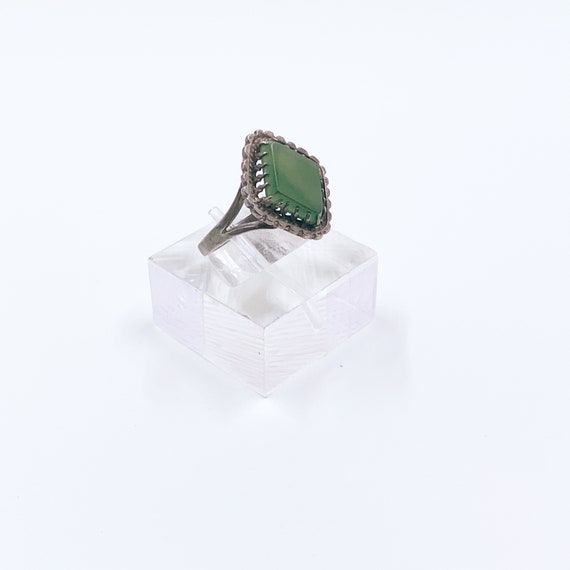 Antique Silver Green Stone Ring | Art Deco Green … - image 3