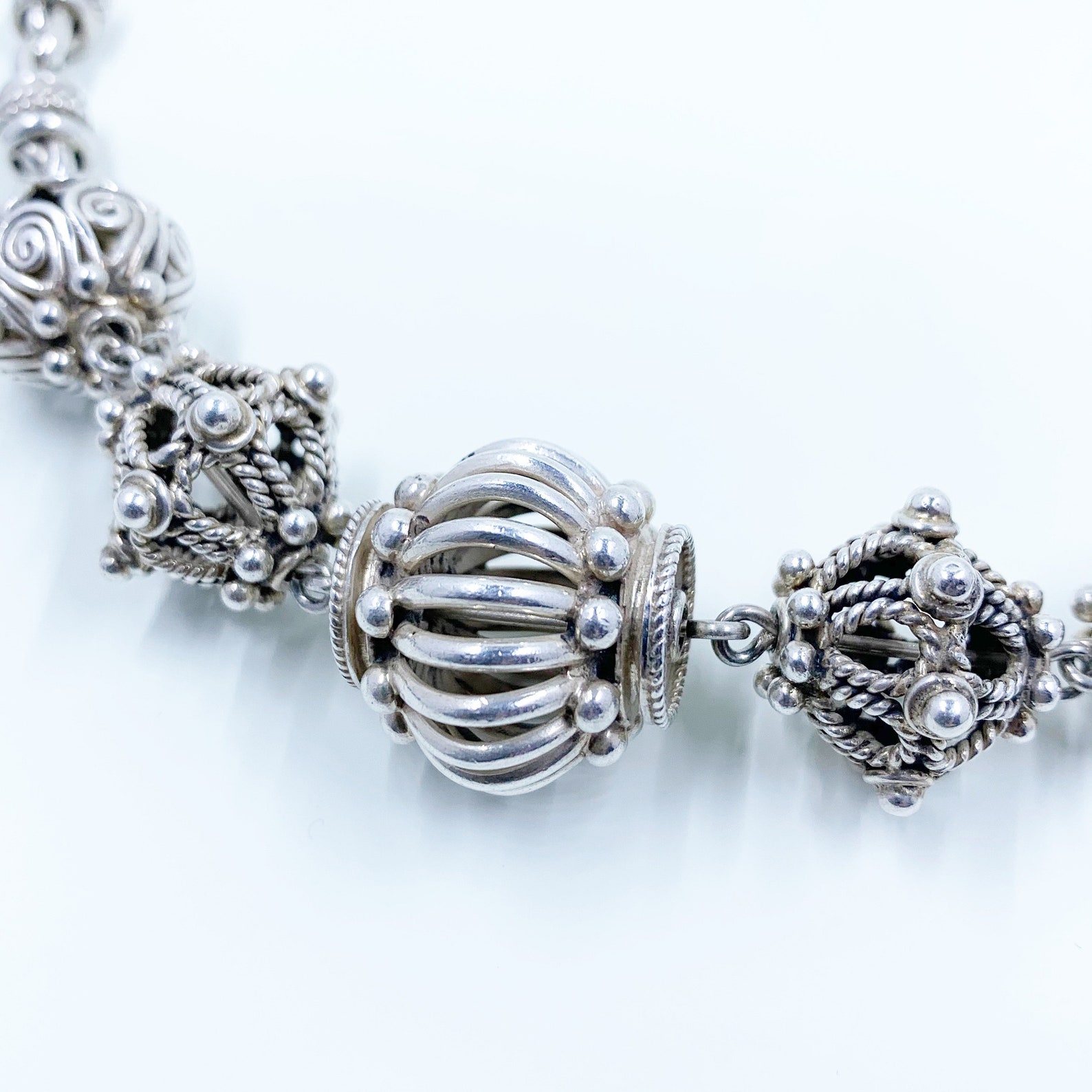 Vintage Bali Bead Necklace Large Bali Bead Woven Chain Etsy