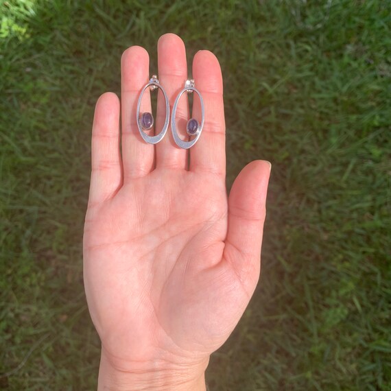 Vintage Amethyst Modernist Drop Earrings | Silver… - image 9