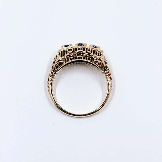 Vintage Sapphire Three Stone Filigree Ring |  Siz… - image 4