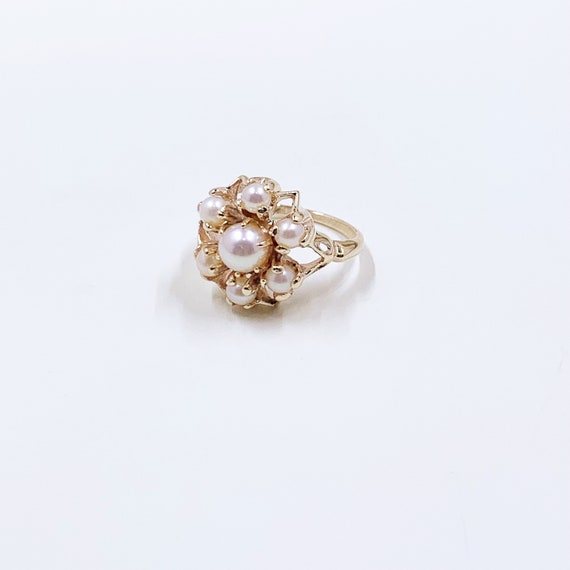 Vintage 10k Gold Pearl Cluster Ring | 10K Gold Pe… - image 1