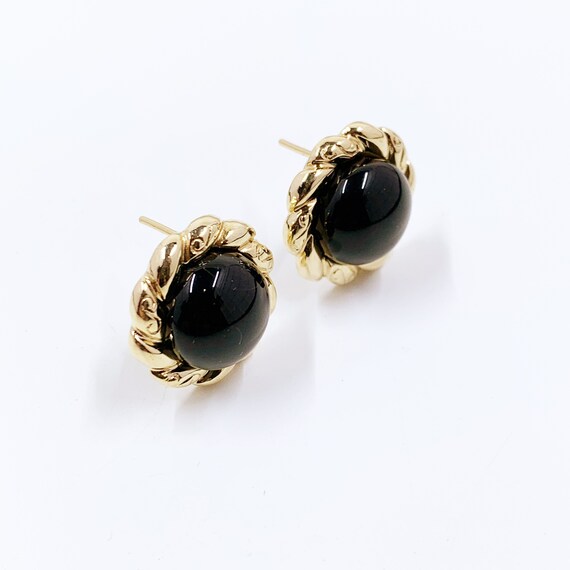 Estate 14K Gold Onyx Button Earrings | Domed Onyx… - image 3