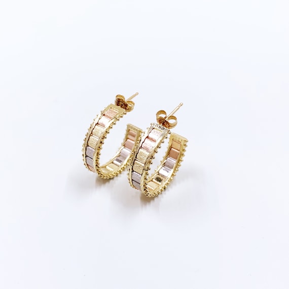 Vintage 14K Tri Color Gold Hoops | 14K Gold Tri To