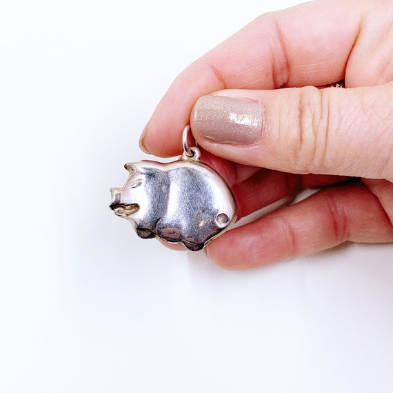 Vintage Silver Puffy Pig Pendant | 3D Pig Charm - image 8