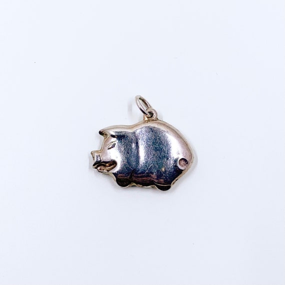 Vintage Silver Puffy Pig Pendant | 3D Pig Charm - image 1