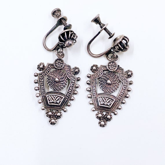 Vintage Silver Ethnic Dangle Earrings Sterling Sil… Gem