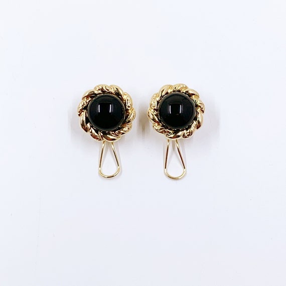 Estate 14K Gold Onyx Button Earrings | Domed Onyx… - image 9