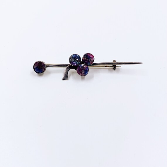 Antique Three Leaf Clover Iris Glass Brooch - image 6