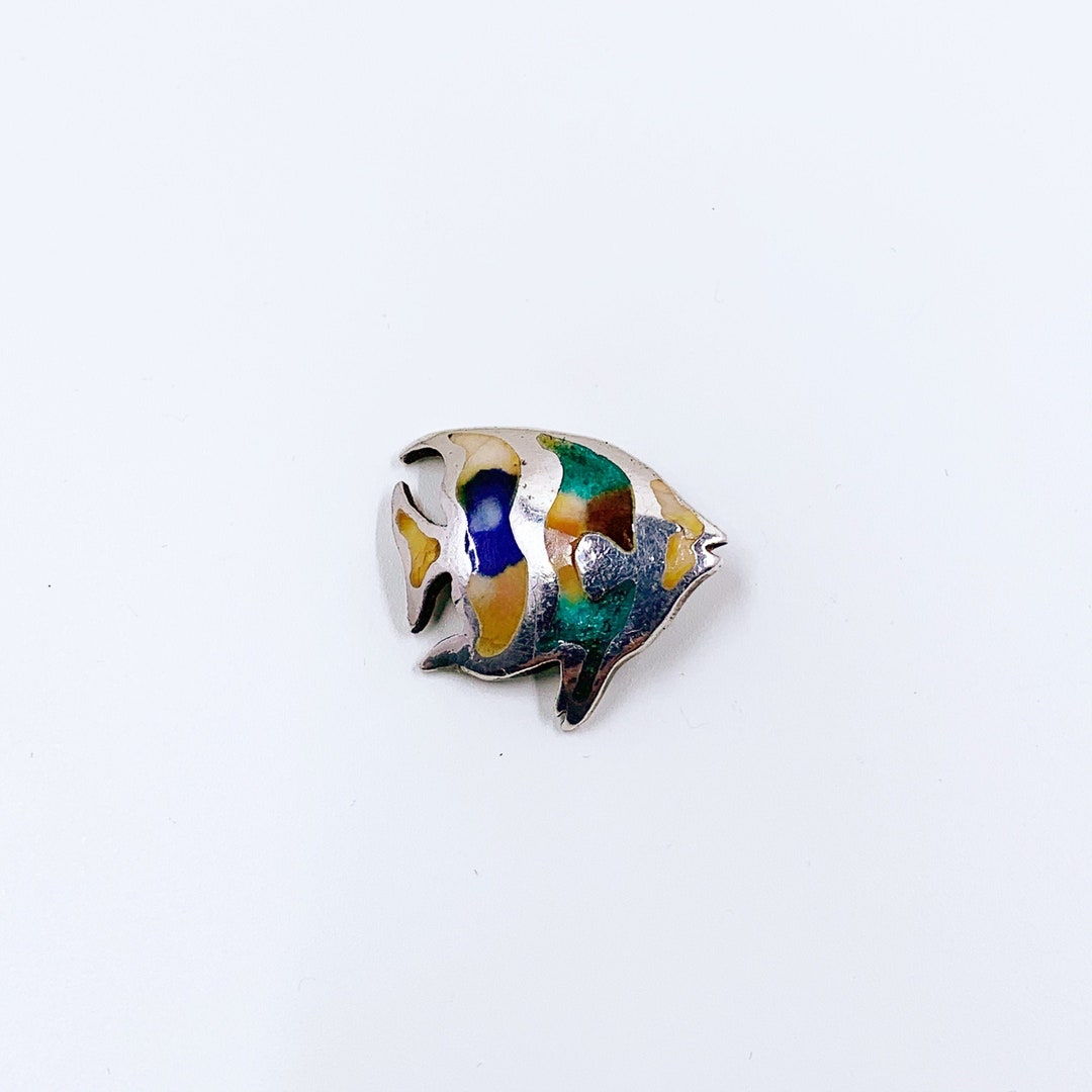 Vintage Silver Enamel Fish Pendant | Multi-color Enamel Tropical Fish ...