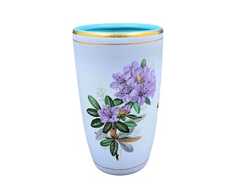 vintage Flora Gouda Holland Rhododendron Vase | Poterie peinte à la main du milieu du siècle