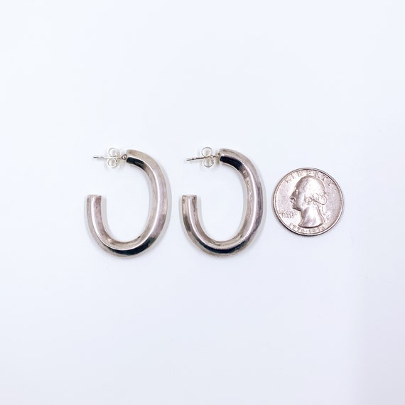 Vintage Silver J Hoop Earrings | Silver Open Hoop… - image 3