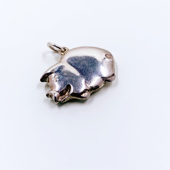 Vintage Silver Puffy Pig Pendant | 3D Pig Charm - image 3