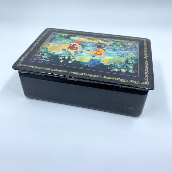 Vintage Russian Lacquer Box, Miniature Hand Painted Box