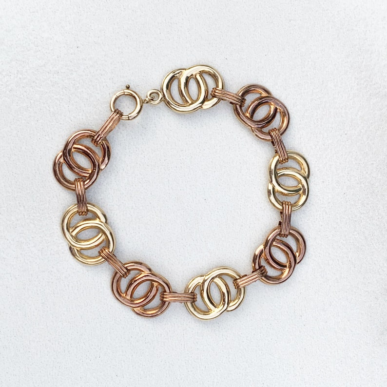 Vintage Art Deco 10k Gold Circle Link Bracelet Vintage 10K Gold Two Tone Bracelet image 1