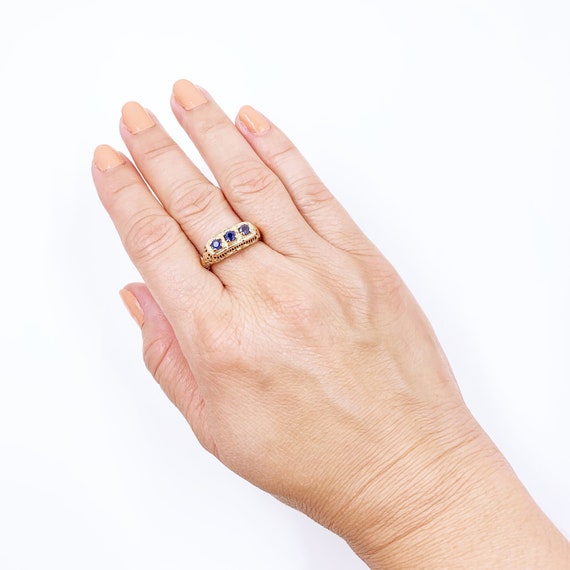 Vintage Sapphire Three Stone Filigree Ring |  Siz… - image 10