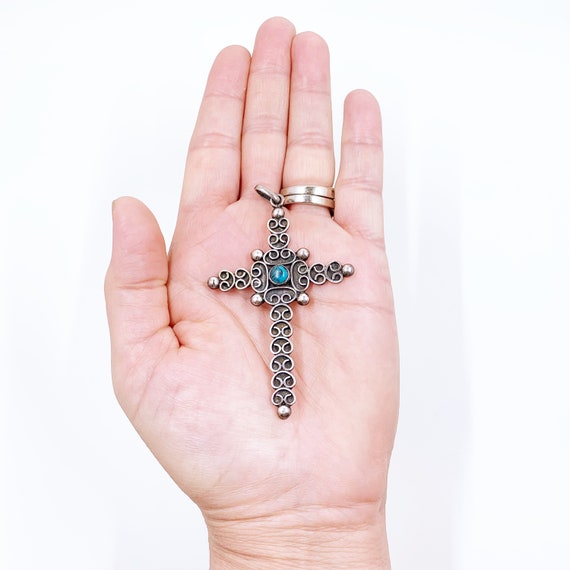 Vintage Mexican Silver Filigree Cross Pendant | M… - image 10