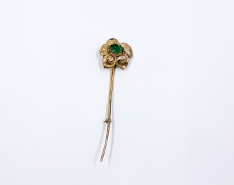 Vintage Sterling Green Rhinestone Flower Brooch | Sterling Vermeil Flower Brooch