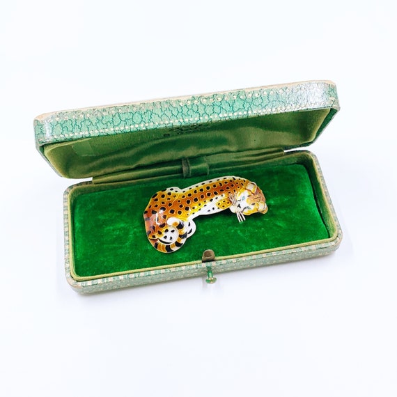 Vintage Silver Enamel Cheetah Brooch | Handmade E… - image 3