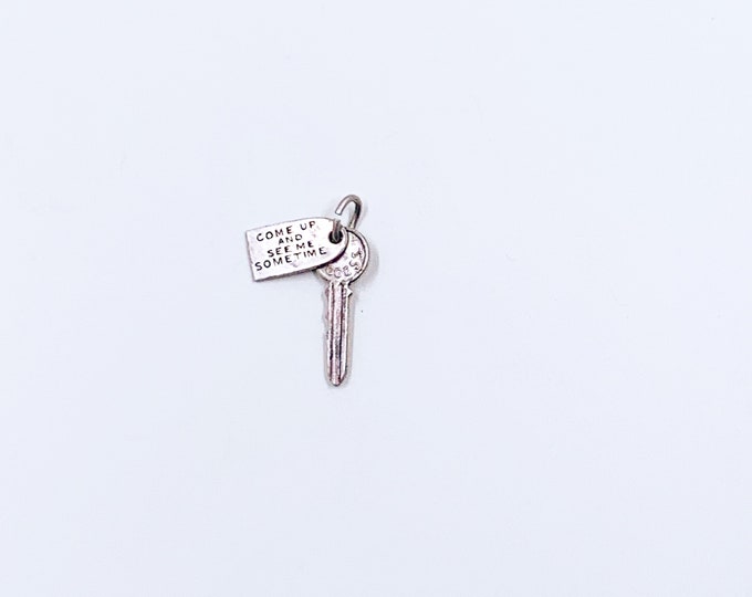 Vintage Silver Key and Tag Charm | Tiny Key Charm | Sterling Love Charm | Come Up and See Me Sometime | Love Success Key Charm
