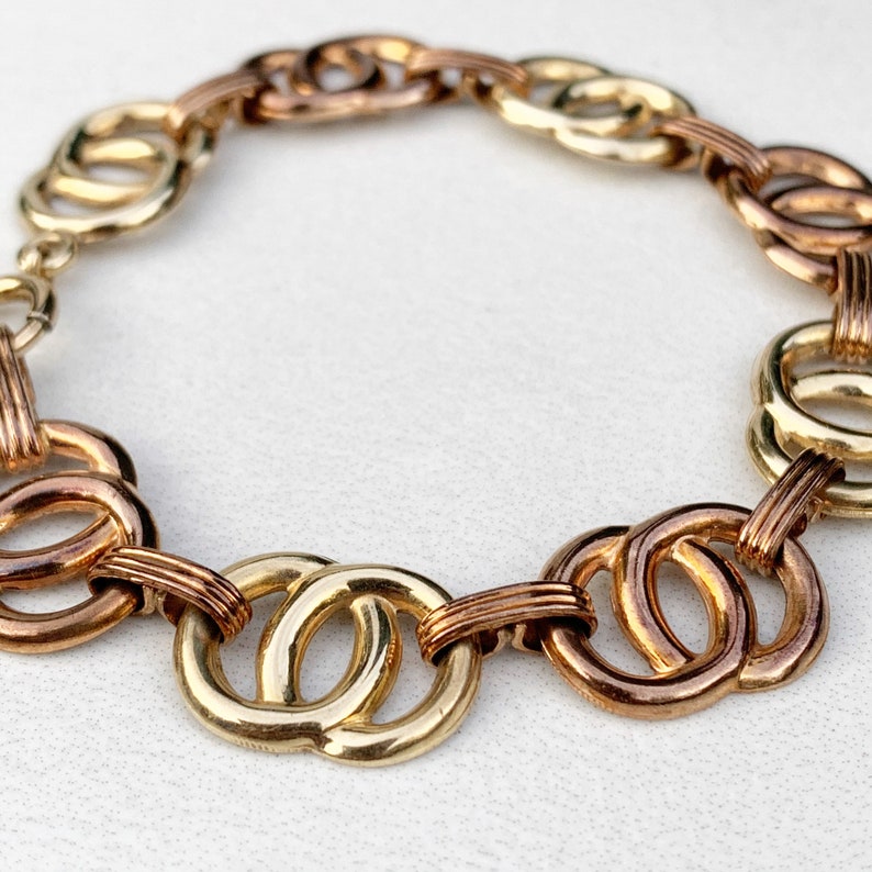 Vintage Art Deco 10k Gold Circle Link Bracelet Vintage 10K Gold Two Tone Bracelet image 3