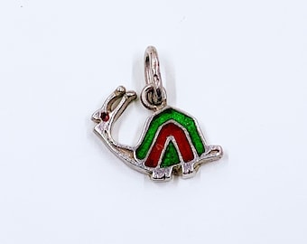 Vintage Silver Snail Charm: Green & Red Enamel Garden Pendant