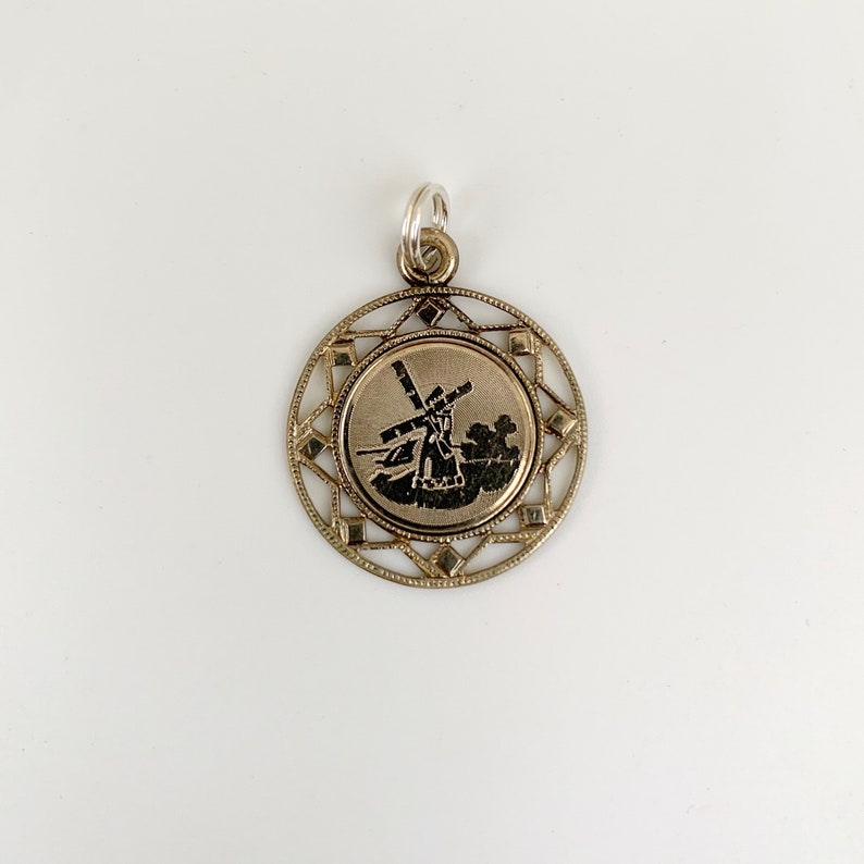 Vintage Engraved Windmill Charm Silver Windmill Charm