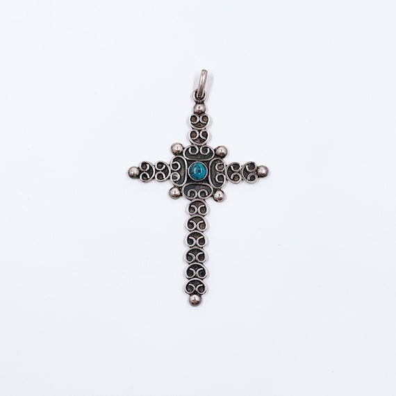 Vintage Mexican Silver Filigree Cross Pendant | M… - image 1