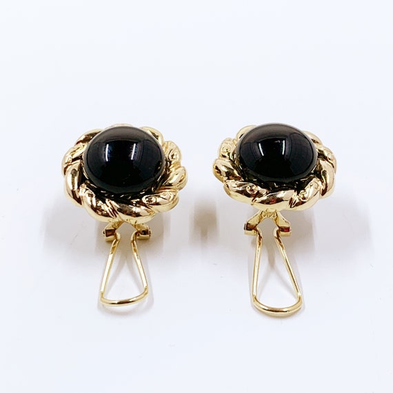 Estate 14K Gold Onyx Button Earrings | Domed Onyx… - image 7