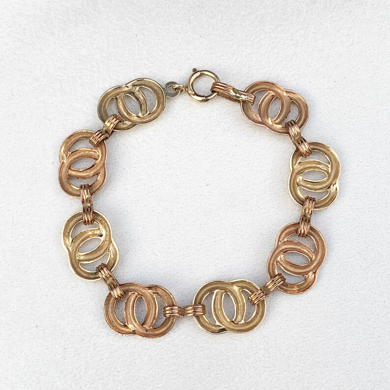 Vintage Art Deco 10k Gold Circle Link Bracelet Vintage 10K Gold Two Tone Bracelet image 2