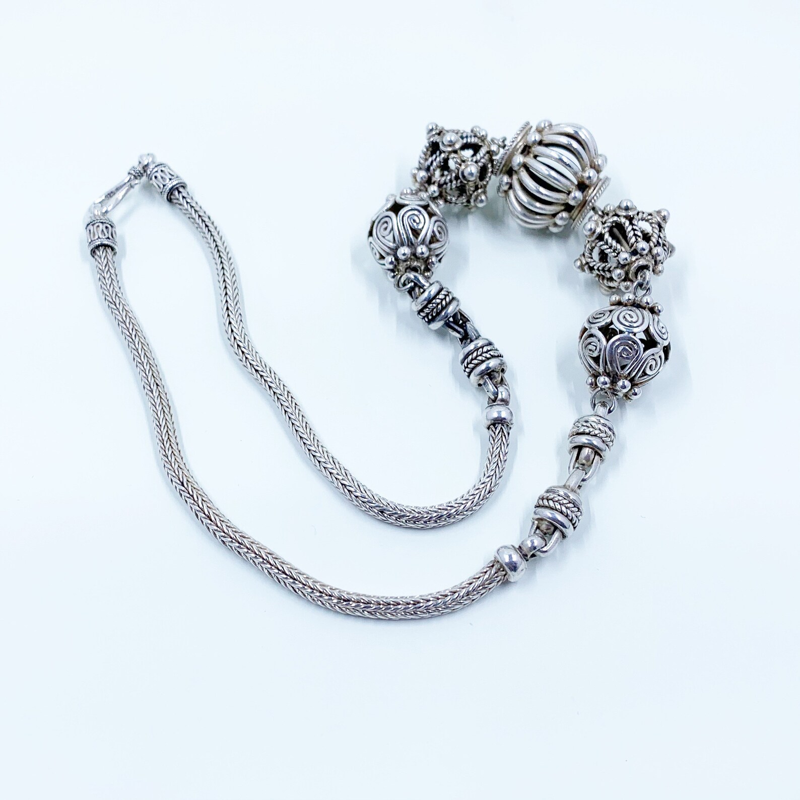 Vintage Bali Bead Necklace Large Bali Bead Woven Chain Etsy